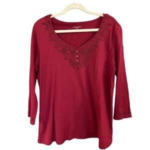 Laura Scott Red V-Neck Embroidered Blouse XL